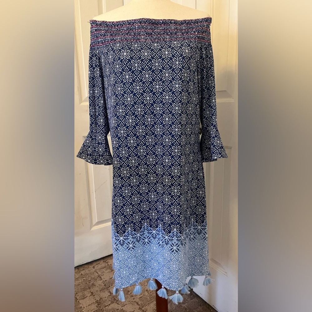 Cabana Life Blue Off-Shoulder Dress NWOT
